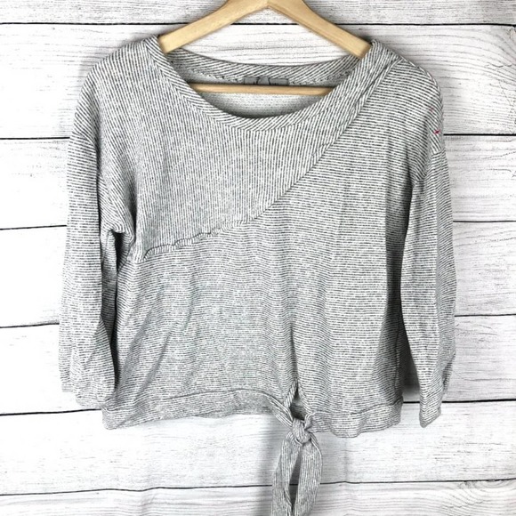 grey & gray | Striped Cropped Sweater Tie Knot Hem S - Picture 1 of 5